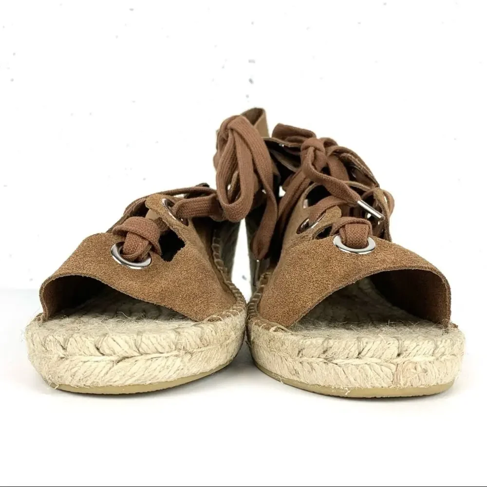 Ash Patty Suede Lace Up Espadrille Wedge Ankle Strap Cutouts Brown Size 41